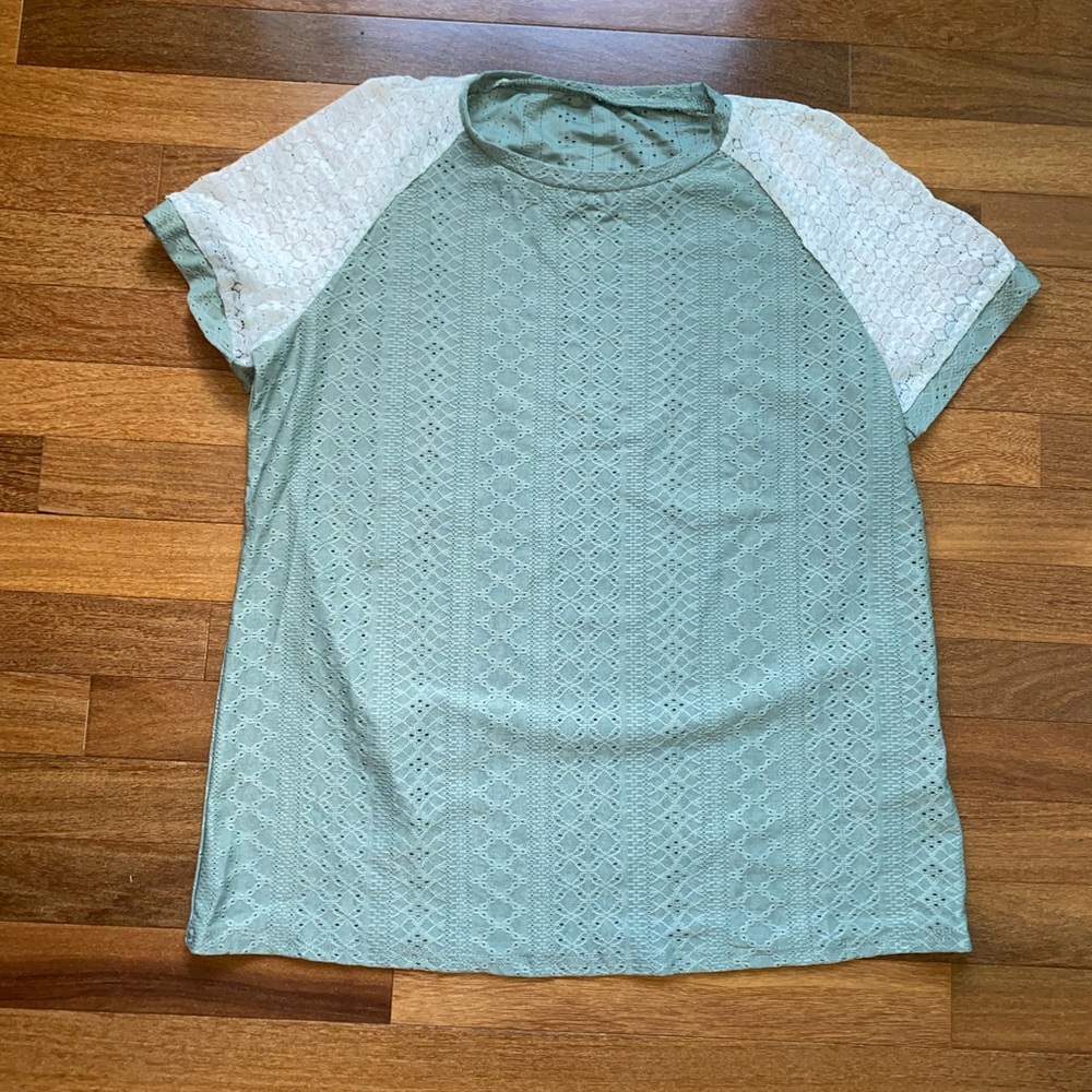 SHEIN, green and white eyelet top. New in packaging